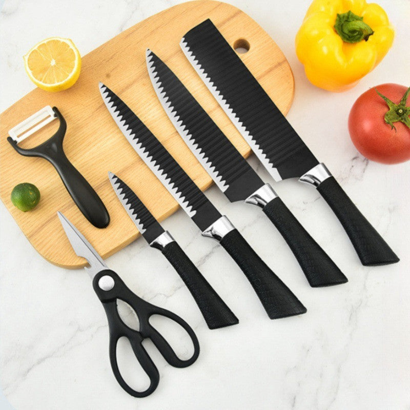 6 Pcs Steel Knife Set - Black Wave Pattern