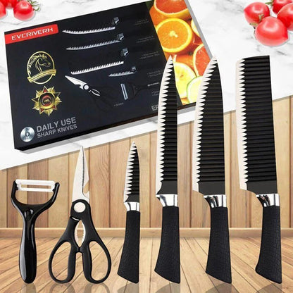 6 Pcs Steel Knife Set - Black Wave Pattern