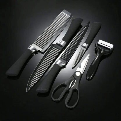 6 Pcs Steel Knife Set - Black Wave Pattern