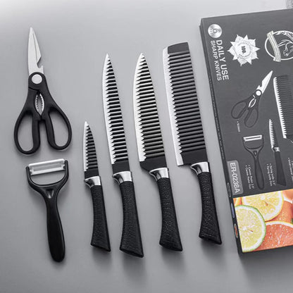6 Pcs Steel Knife Set - Black Wave Pattern