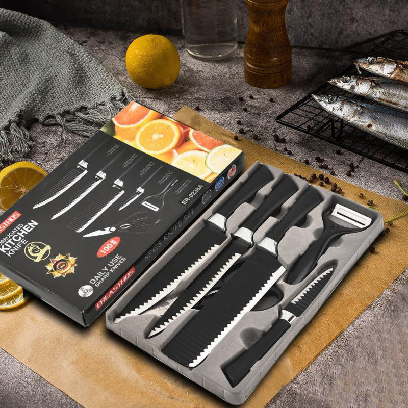 6 Pcs Steel Knife Set - Black Wave Pattern