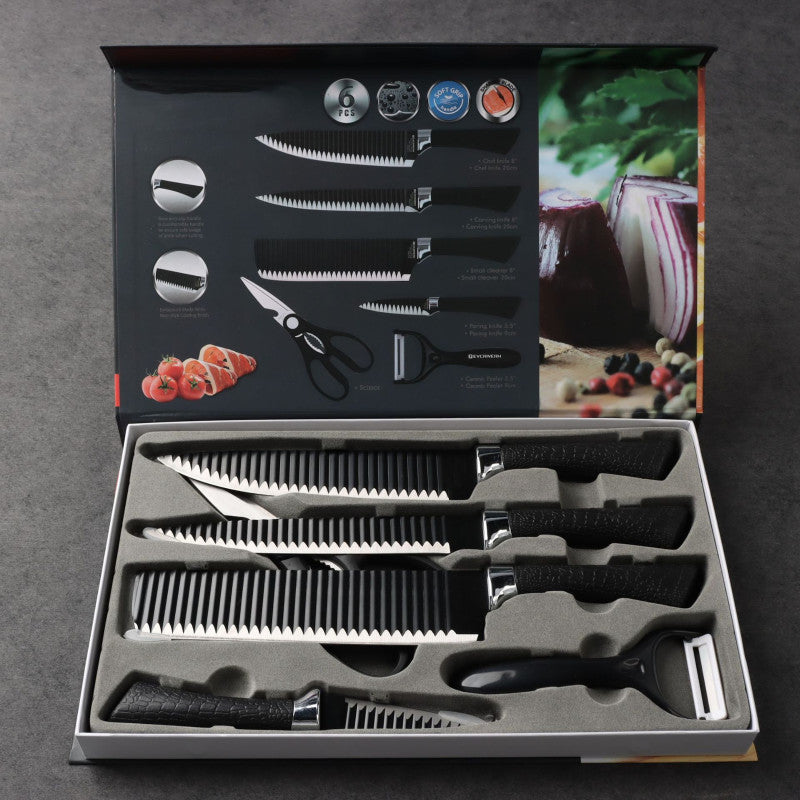 6 Pcs Steel Knife Set - Black Wave Pattern