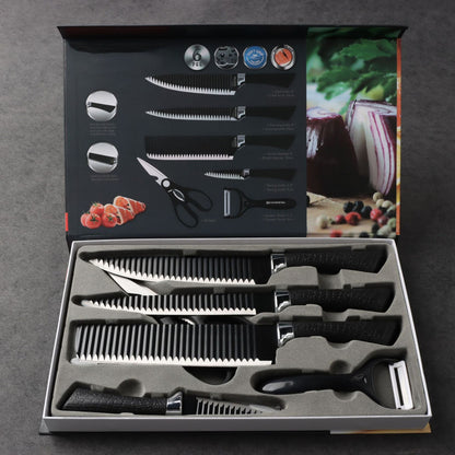 6 Pcs Steel Knife Set - Black Wave Pattern