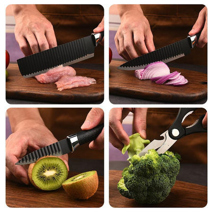 6 Pcs Steel Knife Set - Black Wave Pattern