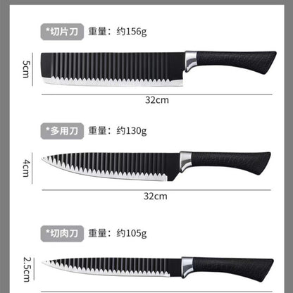 6 Pcs Steel Knife Set - Black Wave Pattern