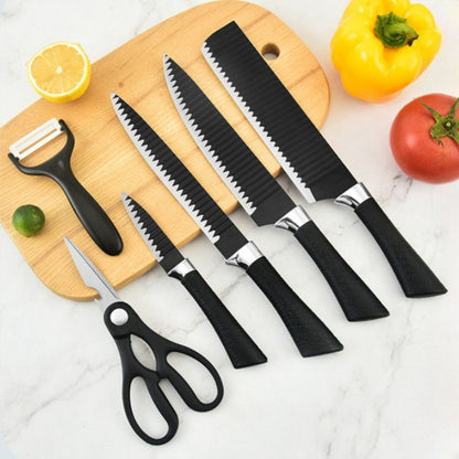 6 Pcs Steel Knife Set - Black Wave Pattern